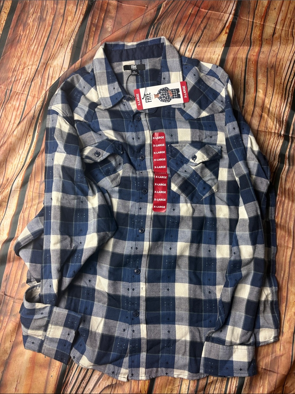 Frye Navy and White Plaid Button-Down Shirt